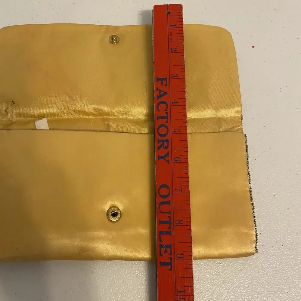 Vintage Japanese La Royal Product Long Wallet Silk Beaded Yellow Gold Asian Core